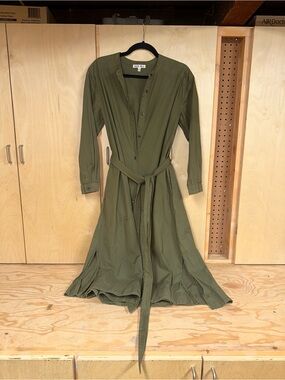 ALEX MILL Olive Green Maxi Shirt Dress with Self Tie